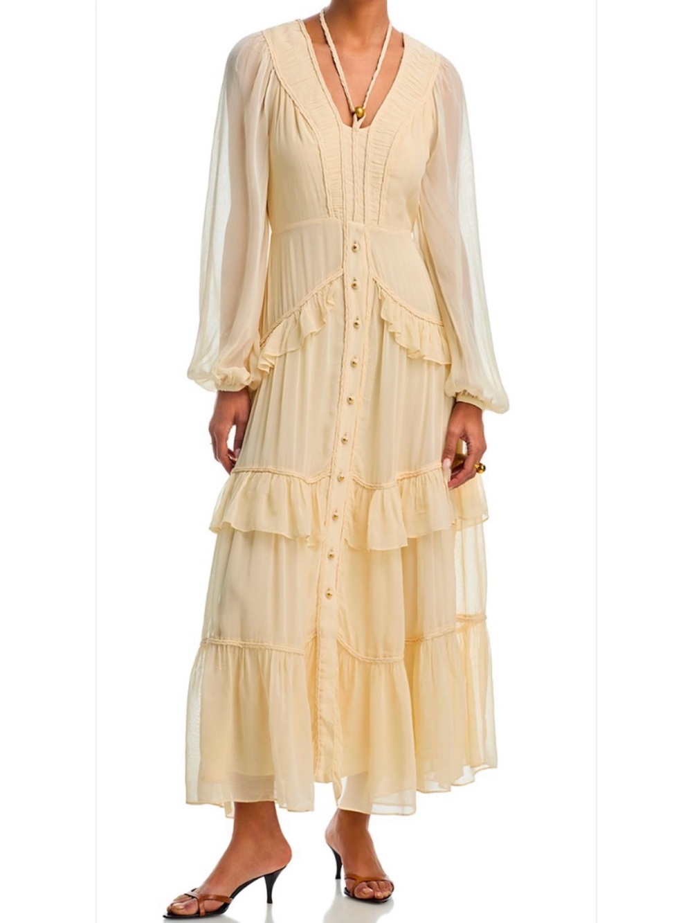 Butter Yellow Ruffled Buttoned Maxi Dress at FARM Rio.